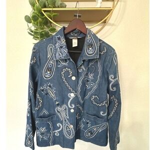 Stonebridge Womens Embroidered Embellished Denim Western Jacket Paisley‎